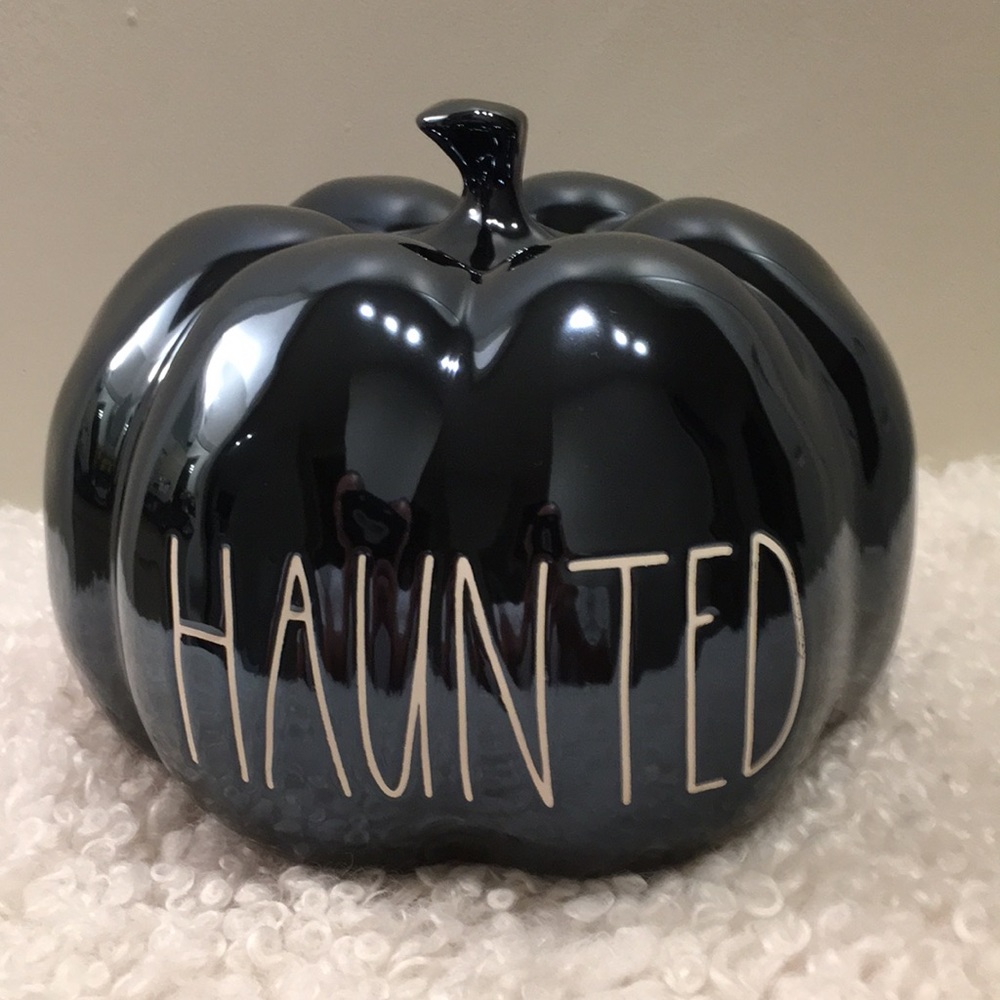 RAE DUNN Black Iridescent Shiny HAUNTED Pumpkin